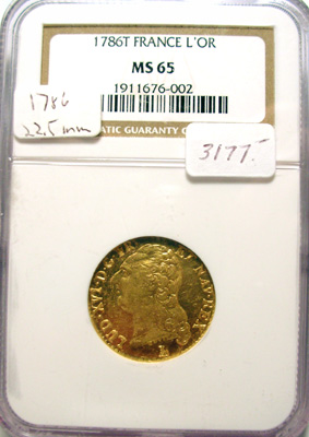 1786-T gold louis d'or of Louis 16th