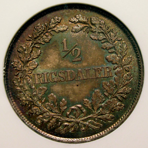 1855  Silver 1/2 RIGSDALER  (PQ!! COLOR)