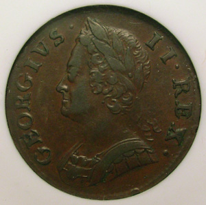 1754 copper halfpenny of George II