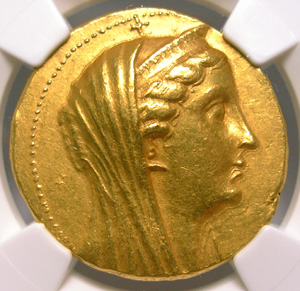 ARSINOE II, d.270/68BC Gold OCTODRACHM "Rare Tyre Mint"