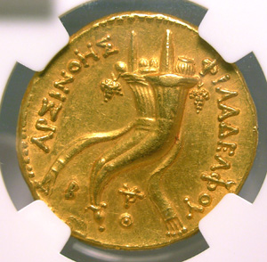 ARSINOE II, d.270/68BC  Gold OCTODRACHM  "Rare Tyre Mint"