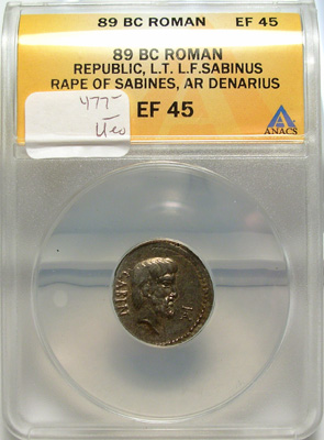 SABINUS (89 B.C.) Silver Denarius "RAPE of SABINES"